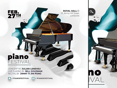 Piano Concert Music Flyer artist cd concert design eve evening event flyer graphic lesson music musician party rehearsal squared template