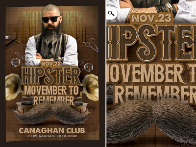 Hipster Movember To Remember Mustache flyer barber beard club dj eve evening event flyer hipster movember movember to remember music mustache party print remember retro special template themed