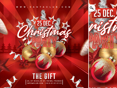 Red Christmas Party Flyer market night party special eve xmas