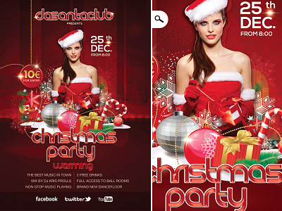 800x600 Red Christmas Party 25th December 25th december ball box christmas club drink event flyer gift pine tree ribbon snow