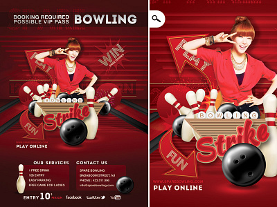 Flyer Bowling Evening Game Party advertising ball bowl bowling club entertainment entry eve evening event fun game night party play skittle spare sport strike