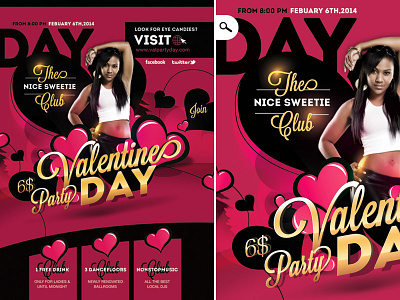 Flyer Valentine Party Day ballroom club dancefloor dj drink event febuary hearts music night party valentine day