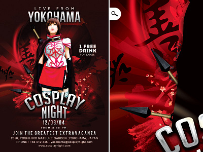Cosplay Night Yokohama Flyer animation anime artist club cosplay costume disguise disguised eve evening event flyer japan night party print template theme themed weapon