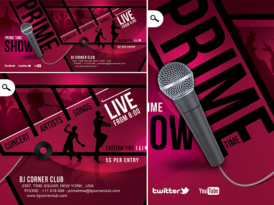 Prime Time Music Ticket Banner Flyer artist club concert dj eve evening event flyer live mic music night party performance prime print song sound stage ticket