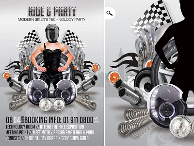 Modern Bikers Ride And Party bikers club eve evening event flag flyer mechanics modern motor night parts party print race ride technology theme themed tyre