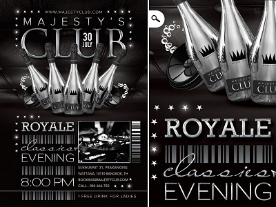 Majesty Club Royale Classiest Event bash bottle champagne classic club drink elegant eve event flyer music night party royal royale select sound speaker theme themed