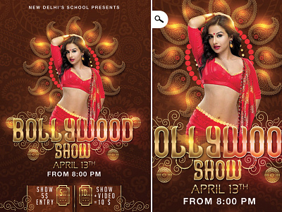 Bollywood Dancing School Show bollywood classy club dancer dancing event flyer gold india indian lights live performance music night party school show ticket traditional