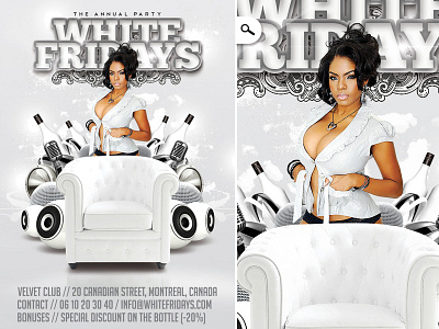 White Fridays Party bar bottle club disco dj eve evening event flyer friday mic mixing music night party print pub theme themed white