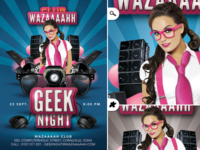 Special Geek Night Party club computer cosplay drink eve evening event flyer geek goggles nerd night party print sexy speaker special attraction technology template themed