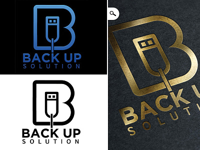 Logo Back Up Solution Technology b back up business computer connectivity corporate design free size hi tech letter logo logotype print save technology template usb usb key vector