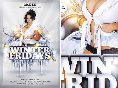 Weekly Fun Winter Friday Party In Club beat bottle club event flyer freezing friday fun holiday season ice night party seasonal snow sound speakers volume way to christmas week end winter