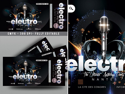 Electro Concert Ticket beat club concert dj electro event festival flyer house mic music night party print sound speaker speakers techno ticket trance