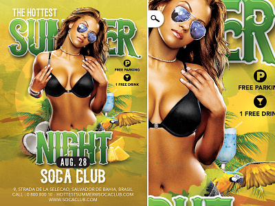 Summer Flyer Hottest bar bottle club cocktail coconut colorful hot music palm tree party summer tropical