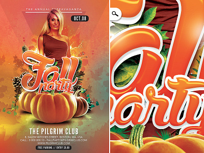 Fall Party autumn celebration club dj evening fall family flyer party pilgrim pumpkin thanksgiving