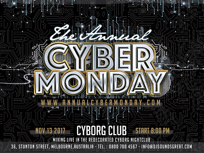 Cyber Monday annual modern club cyber dj flyer futuristic monday night party sale sound template