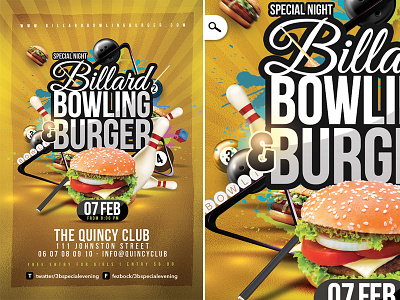 Billiard Bowling Burger billiard bowling burger club event fast food party youngsters