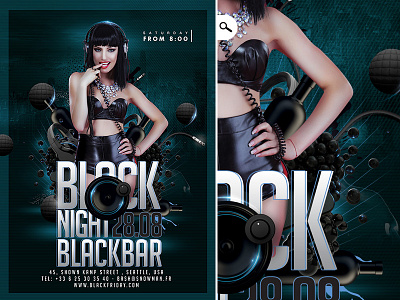 Black Night Party black club dj drinks electro evening flyer futuristic mixing music night party