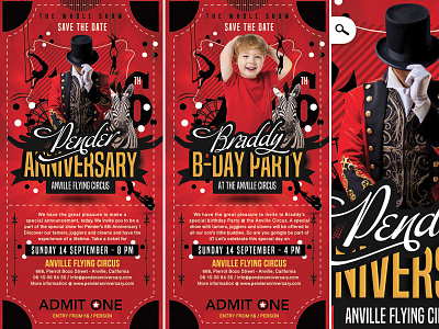 Circus Party anniversary birthday carnival children circus club flyer party performing poster show template