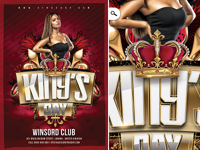 King Day Flyer celebration club crown day dynasty flyer king monarchy party royal template vip