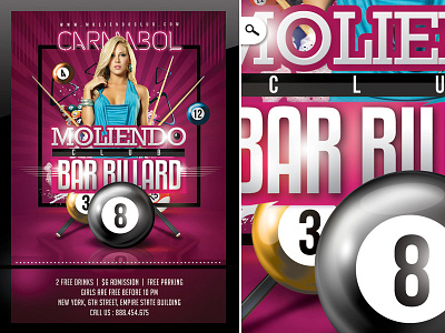 Bar Billard Club 8 ball ball bar billiard club cue eight ball flyer game night party pool template