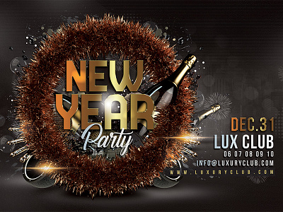 New Year Party celebration club countdown dj drink eve flyer new year night nye party template