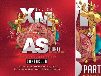 Fun Squared Red Christmas Party celebration christmas club december flyer fun holidays party santa claus square template xmas