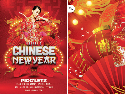 Chinese New Year 2019 Flyer Template china chinatown chinese new year club event festival flyer new year nye party red and gold template