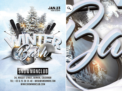 Winter Holiday Bash bash club event flyer holiday season seasonal skiing snow snowball sports winter