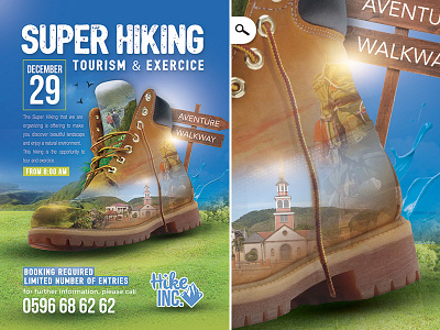 Hiking Trekking Flyer adevnture exercise flyer hiking photomanipulation photomontage template tour tourism trekking visit walk