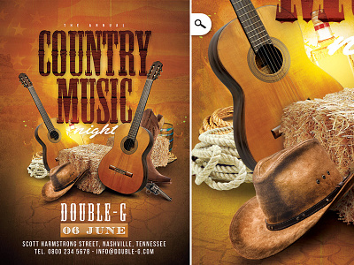 Country Music Night Flyer bar club concert country cowboy event flyer instruments music template western wild west