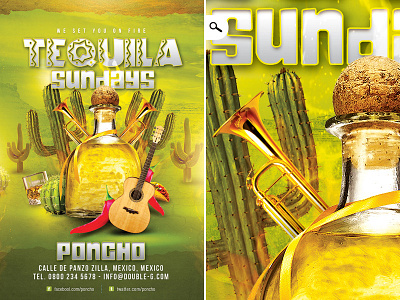 Tequila Sundays Flyer Template 1 alcohol drink exotic fiesta flyer latin mexico music party template tequila tropical