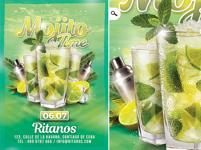 Mojito Time Party Flyer club dj drink eve flyer happy hour mojito party seasonal spring summer time