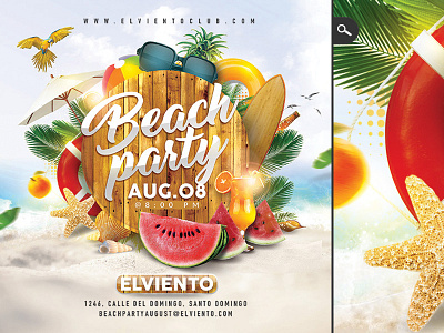 Beach Party Flyer beach cd cover club cocktail dj drinks flyer music party seaside seasonal summer sound
