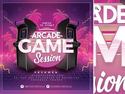 Arcade Game Flyer arcade club competition e sports flyer game over game station party retro revival tournament video game