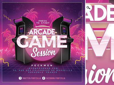 Arcade Game Flyer arcade club competition e sports flyer game over game station party retro revival tournament video game