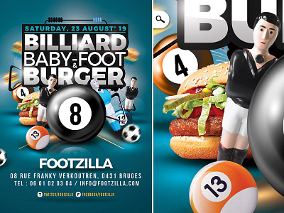 Billiard Babyfoot Burger Flyer babyfoot balls bar billiard burger eve event fast food flyer games party pool