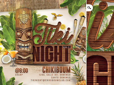 Tiki Night Club Party bar beach club cocktail exotic flyer night party seasonal template tiki tropical