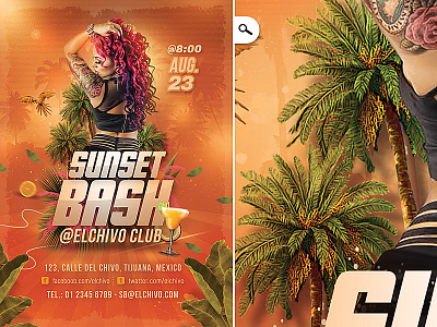 Sunset Bash Nightclub Flyer club exotic flyer jungle latin music party spring summer sunset template tropical