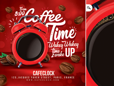 Coffee Time Flyer advertising business cafe clock coffe coffee cup commerce day flyer shop time wake up