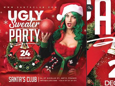 Ugly Sweater Party Flyer dribbble celebration christmas club flyer jingle bell new year party shirt sweater ugly winter xmas