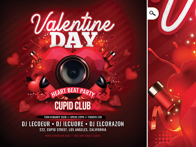 Valentine Day Heart Beat Party Flyer beat couple dj flyer heart lovers mix party saint valentine single st val day valentine