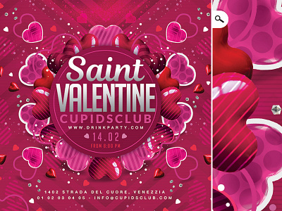 Saint Valentine Day Party Flyer club couple cupid flyer heart love night party single valentine day valentinesday