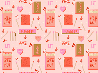 Red Hot Valentine handlettering illustration illustration design pattern design repeating pattern surface ddesign