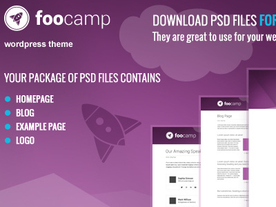 Free Foocamp PSD's files blog download free freebie homepage psd subpage template theme wordpress wordpressreator