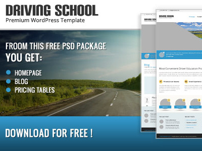 Free Drivingschool PSD's files blog download free freebie homepage psd subpage template theme wordpress wordpressreator