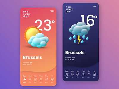 Weather App UI Design cloud illustration mobile app mobile ui rain sky sun ui weather app