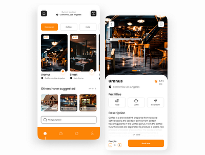 Travel App adventure app app design booking coffe design food hotel journey location mobile nature orange restaurant travel travel app trip ui ux vacation