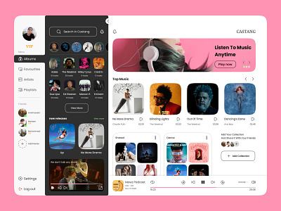 CASTANG - Dashboard - Music podcast album audio clean concert design live minimal music music streaming netflix playlist podcasts radio song spotify streaming ui uiux web web design