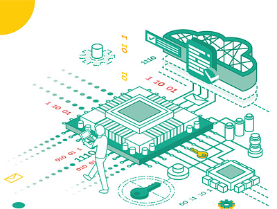 CPU cloud computing contour cpu design green illustration isometric line outline processor technology vector