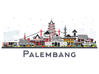 Palembang Indonesia City Skyline. architecture building city cityscape indonesia landmark palembang panorama skyline town
